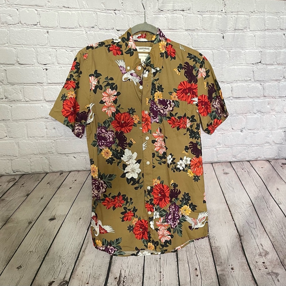 🆕 Goodthreads Floral Button Down Shirt Size XS Poplin Standard Pocket Vacation